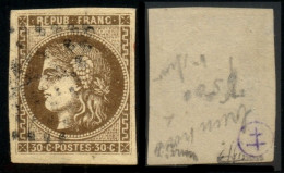 France N° 47e R Relié Au Cadre Obl. GC - Signé A.Brun/ JF Brun - Cote 560 Euros - TB Qualité - 1870 Uitgave Van Bordeaux