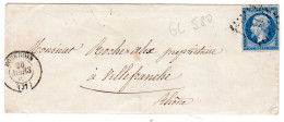 1860  CAD T 15 De BOURGOIN  G C 580  Envoyée à VILLEFRANCHE - 1849-1876: Période Classique
