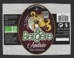 Etiquette De Bière Ambrée 33 Cl  -  La Bergère  -  Brasserie De Bel Air  à  Saint Bonnet De Bellac  (87) - Bière
