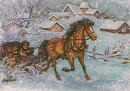 Bonne Année Noël CHEVAL Vintage Carte Postale CPSM #PBM432.A - Neujahr