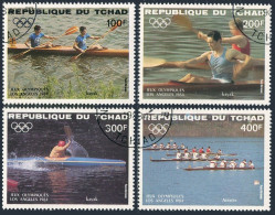 Chad C271-C274,C275, CTO. Mi 1056-1059, Bl.221. Olympics Los Angeles-1984.Kayak. - Tsjaad (1960-...)
