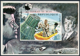 Chad 225E Imp,CTO.Mi Bl.26B. Apollo Program,1970.Astronauts In Life Raft,Kennedy - Tchad (1960-...)