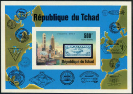 Chad C210 Imperf & Deluxe,MNH.Mi Bl.68B. Zeppelin 1977,Stamp On Stamp,Map. - Tchad (1960-...)