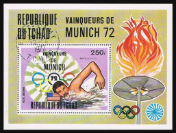 Chad C153,CTO.Mi Bl.57. Olympics Munich-1972. Medal Winners.Swimming,Mark Spitz. - Tsjaad (1960-...)