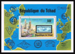 Chad C210, CTO. Michel 780 Bl.68. Zeppelin 1977, Stamp On Stamp, Map. - Tsjaad (1960-...)
