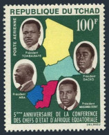 Chad C13, Lightly Hinged. Map, Presidents: CAR, Chad, Congo PR, Gabon. 1964. - Chad (1960-...)
