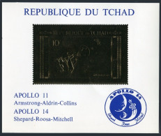 Chad 239Ab Sheet,gold Imperf,MNH.Michel 387B. Space 1971.Apollo 11,Apollo-14. - Chad (1960-...)