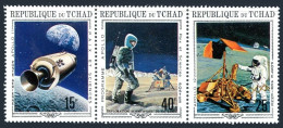Chad 225A Ac Strip, MNH. Mi 291-293. Apollo 11, Apollo 12, Lunar Module. 1970. - Tschad (1960-...)
