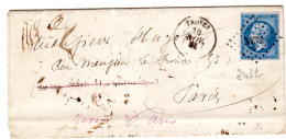 1861  CAD T 15 De TROYES  P C 3432 Envoyée De St JEAN DE BONNEVAL Nombreux CAD Au Dos Dont 1 Rouge ( Entrée à PARIS ) - 1849-1876: Période Classique