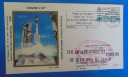LANCEMENT DE LA FUSEE ARIANE DE KOUROU SUR LETTRE DE 1988 - Europe