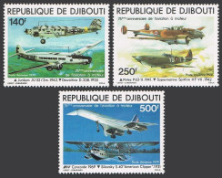 Djibouti C124-C126, MNH. Mi 248B-250B. Powered Flight, 75th Ann. 1979. Concorde, - Djibouti (1977-...)