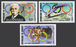 Djibouti 631-633, MNH. Mi 495-497. Olympics Seoul-1988, Calgary-1988. Coubertin. - Dschibuti (1977-...)