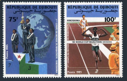 Djibouti 608-609,MNH.Michel 452-453. 1st World Cup Marathon-1985.Globe. - Dschibuti (1977-...)