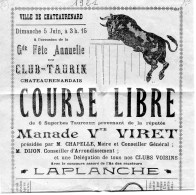 13 - Chateaurenard En Provence - Affichette Taureaux Manade Viret - Course A La Cocarde - 500 F. De Prix  - 5 Juin 1921 - Afiches
