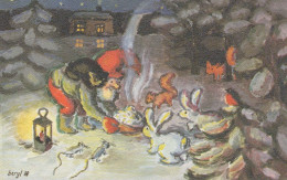 SANTA CLAUS Happy New Year Christmas GNOME Vintage Postcard CPSMPF #PKG399.A - Santa Claus