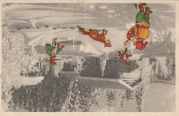 SANTA CLAUS Happy New Year Christmas GNOME Vintage Postcard CPA #PKE026.A - Santa Claus