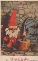 SANTA CLAUS Happy New Year Christmas GNOME Vintage Postcard CPSMPF #PKD895.A - Santa Claus