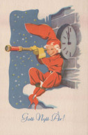 SANTA CLAUS Happy New Year Christmas GNOME Vintage Postcard CPSMPF #PKD395.A - Santa Claus