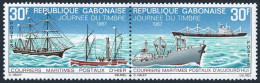 Gabon 221-222a Pair, Hinged. Michel 294-295. 19th Century Mail Ships, 1967. - Gabon (1960-...)