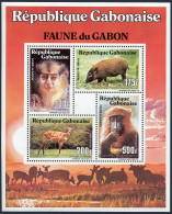 Gabon 686Cd Sheet, MNH. Michel Bl.64. Fauna 1990. Monkeys, Pig, Antelope. - Gabon