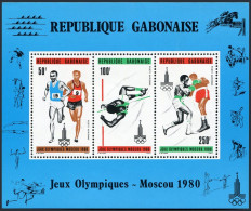 Gabon C237a Sheet, MNH. Michel Bl.39. Olympics Moscow-1980. Pole Vault, Boxing. - Gabon