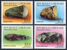 Gabon 685-685C,685d Sheet,MNH.Michel 1057-1060,Bl.65. Prehistoric Tools,1990. - Gabun (1960-...)