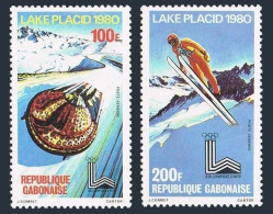 Gabon C227-C228,C228a Sheet,MNH. Olympics Lake Placid-1980.Bobsledding,Ski Jump. - Gabon (1960-...)