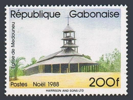 Gabon 653,MNH.Michel 1026. Christmas 1988.Medouneu Church. - Gabun (1960-...)