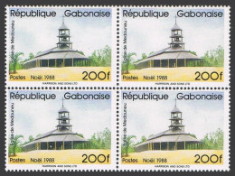 Gabon 653 Block/4,MNH.Michel 1026. Christmas 1988.Medouneu Church. - Gabun (1960-...)