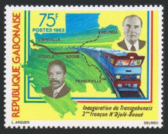 Gabon 527,MNH.Michel 846. Trans-Gabon Railroad,1983.Presidents,map,train. - Gabun (1960-...)
