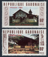 Gabon 442-443, MNH. Michel 724-725. Easter 1980. Churches. - Gabon