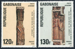 Gabon C176-C177,MNH.Michel 586-587. Easter 1976.Church's Wood Carvings. - Gabon (1960-...)