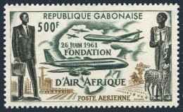 Gabon C5, MNH. Michel 170. Air Afrique 1962. Plane Map,Sheep.  - Gabon