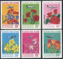 Gabon C109-C111,C111a Sheet,MNH.Michel 425-430,Bl.21. Flowers By Air,1971. - Gabun (1960-...)