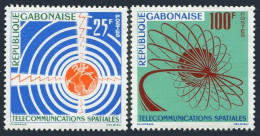 Gabon 167-168, MNH. Mi 185-186. Space Communications 1963. Waves, Orbit Patterns - Gabun (1960-...)