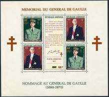 Gabon C126,MNH.Michel 459-461 Bl.24. General Charles De Gaulle.Surcharged,1972. - Gabón (1960-...)