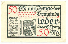 50 Pfennig 1921 RIEDER DEUTSCHLAND UNC Notgeld Papiergeld Banknote #P10605 - [11] Local Banknote Issues