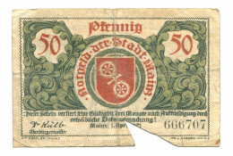 50 Pfennig 1921 MAINZ DEUTSCHLAND Notgeld Papiergeld Banknote #P10757 - [11] Local Banknote Issues