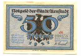 50 Pfennig 1921 ARNSTADT DEUTSCHLAND UNC Notgeld Papiergeld Banknote #P10672 - [11] Local Banknote Issues