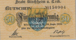 50 PFENNIG 1918 Stadt KIRCHHEIM UNTER TECK Württemberg DEUTSCHLAND #PG368 - [11] Local Banknote Issues