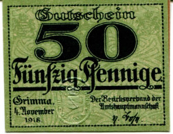 50 PFENNIG 1918 Stadt GRIMMA Saxony DEUTSCHLAND Notgeld Papiergeld Banknote #PL612 - [11] Local Banknote Issues
