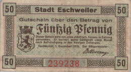 50 PFENNIG 1918 Stadt ESCHWEILER Rhine DEUTSCHLAND Notgeld Banknote #PG484 - [11] Local Banknote Issues