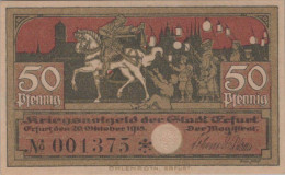 50 PFENNIG 1918 Stadt ERFURT Saxony UNC DEUTSCHLAND Notgeld Banknote #PH818 - [11] Local Banknote Issues
