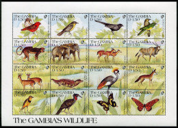 Gambia 1063 Ap Sheet,MNH.Mi 1129-1144. Wildlife 1991.Birds,Mammals,Butterflies. - Gambie (1965-...)