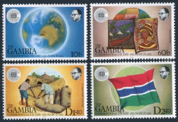 Gambia 459-462, MNH. Mi 457-460. Commonwealth Day 1983. Globe,Cloth,Peanuts,Flag - Gambia (1965-...)