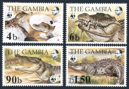 Gambia 515-518, 518A, MNH. Mi 517-520, 521-524 Bl.10. WWF 1984. Nile Crocodile. - Gambie (1965-...)