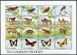 Gambia 1064 Ap Sheet,MNH.Michel 1145-1160 Klb.Fauna 1991.Birds,Mammals,Butterfly - Gambia (1965-...)