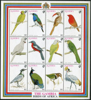 Gambia 1375 Ai Sheet,MNH.Michel 1565-1576 Klb. Birds Of Africa:Parakeet,Sunbird, - Gambia (1965-...)
