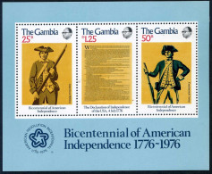 Gambia 337a Sheet,MNH. Mi Bl.1. American Bicentennial, 1976. Uniforms:Militiaman - Gambie (1965-...)