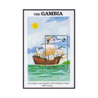 Gambia 797, MNH. Mi 816 Bl.56. European Ship Off Gambian Coast. Columbus, 1988. - Gambie (1965-...)